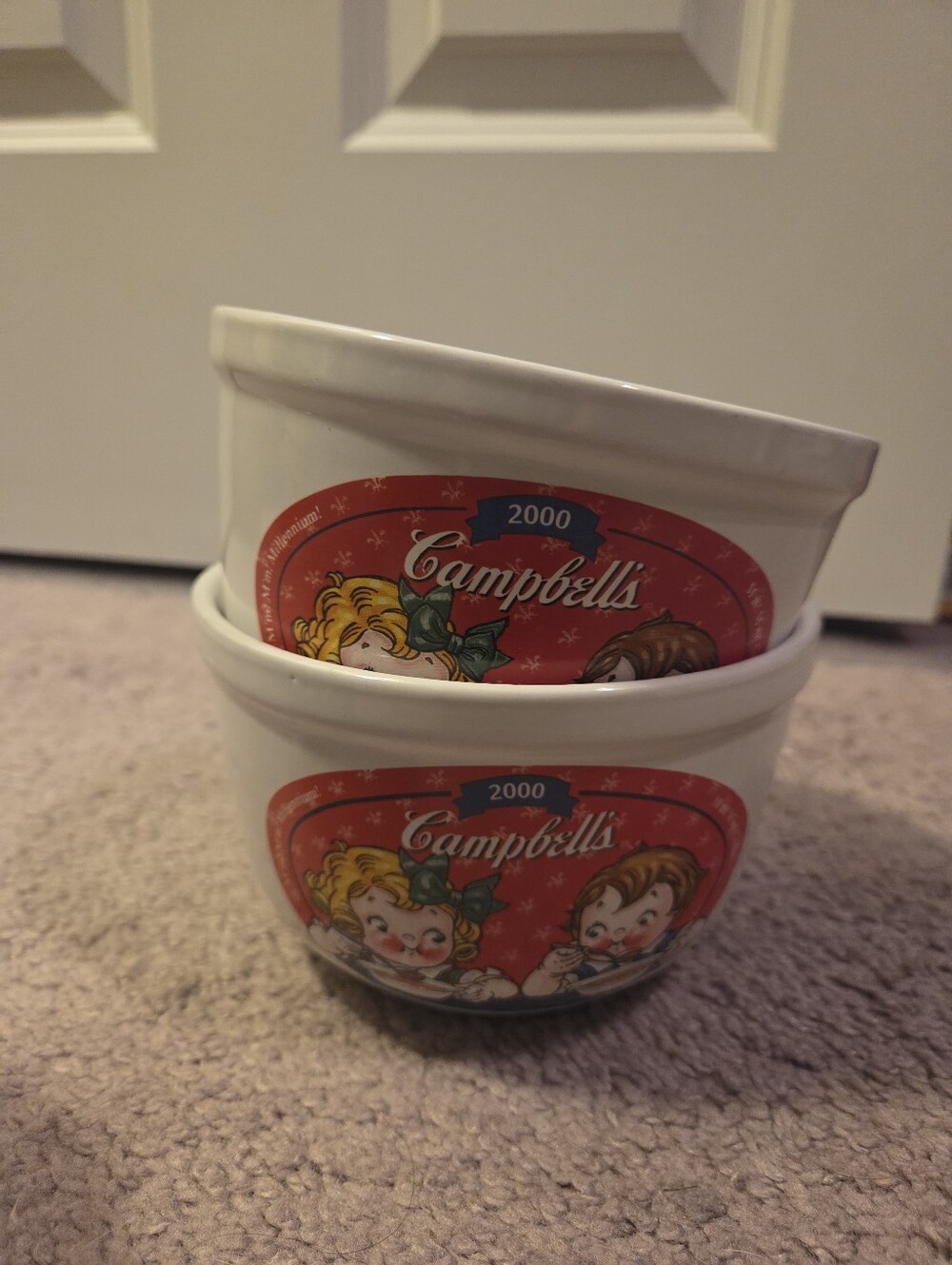 S/2 Vintage Campbell's 2000 Retro Ceramic Bowls  Cottagecore